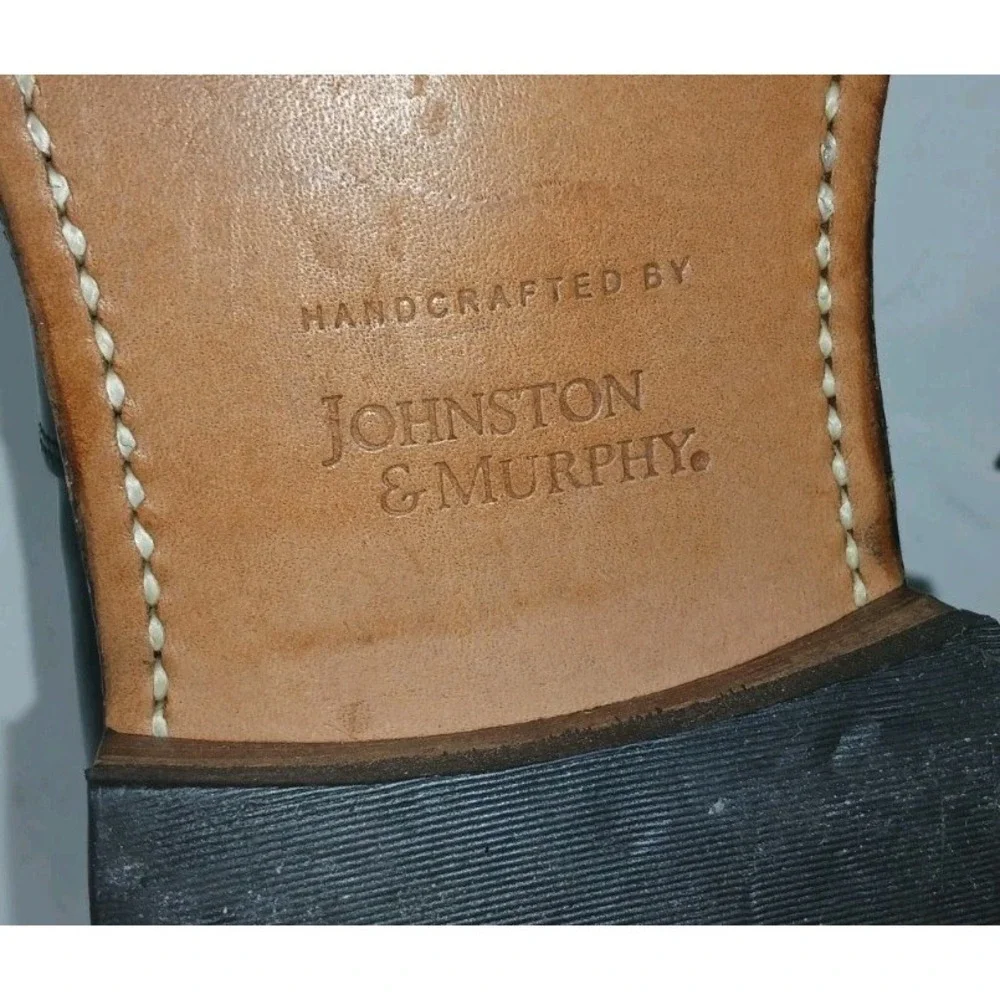 Johnston & Murphy Mens Leather Handcrafted Black Cap Toe Dress Shoes SZ 9.5 C134